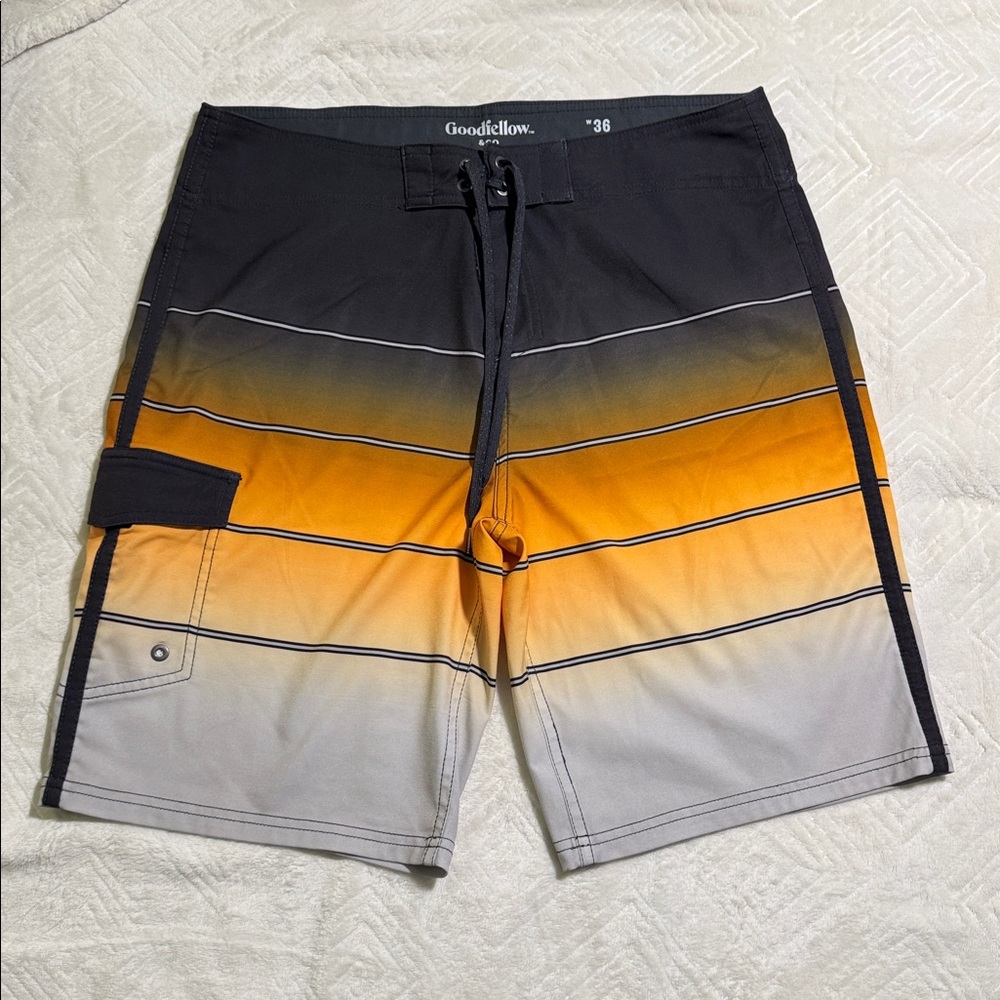 Goodfellow & Co Men's Swim Shorts - Black and Orange Gradient. Size 36